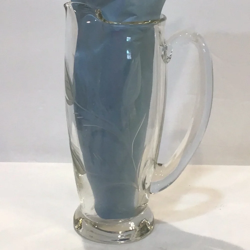 Fancy floral cut blown glass cocktail pitcher